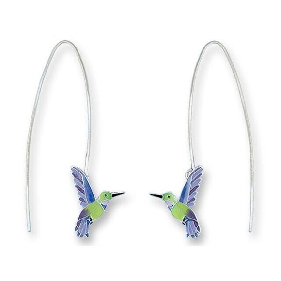 Zarah Sunangel Hummingbird Dangle Earrings Silver Plated Enamel - Picture 1 of 3